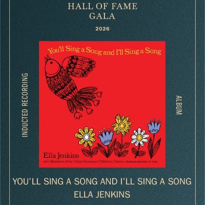 A red album cover with a bird in the top left corner, mounted against a blue background celebrating the GRAMMY Hall of Fame 2026